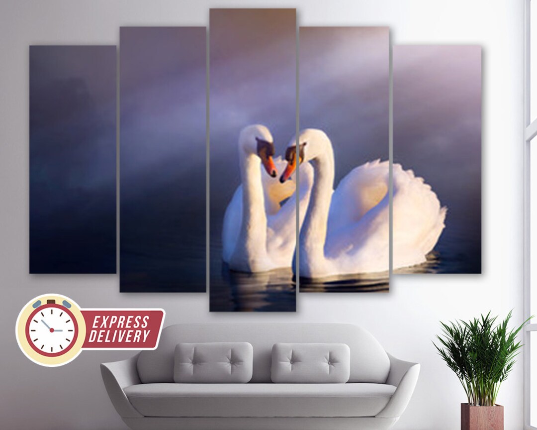 Weiße Schwäne Liebe paar Leinwand Druck, romantische Wandkunst, Schwan