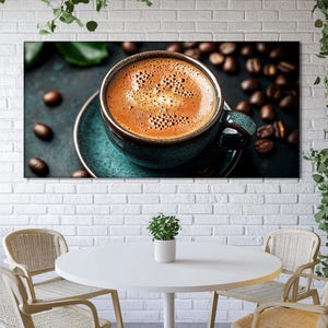 Impressão em tela de xícara de café, arte de parede de café majestosa, decoração de parede de cozinha, pintura de café, decoração de parede de café, decoração de cafeteria