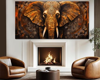 Indischer Elefant Gemälde auf Leinwand gedruckt, Majestätischer Elefant Leinwanddruck, indischer Wanddekor, indischer Elefant Poster, großer Elefantdruck