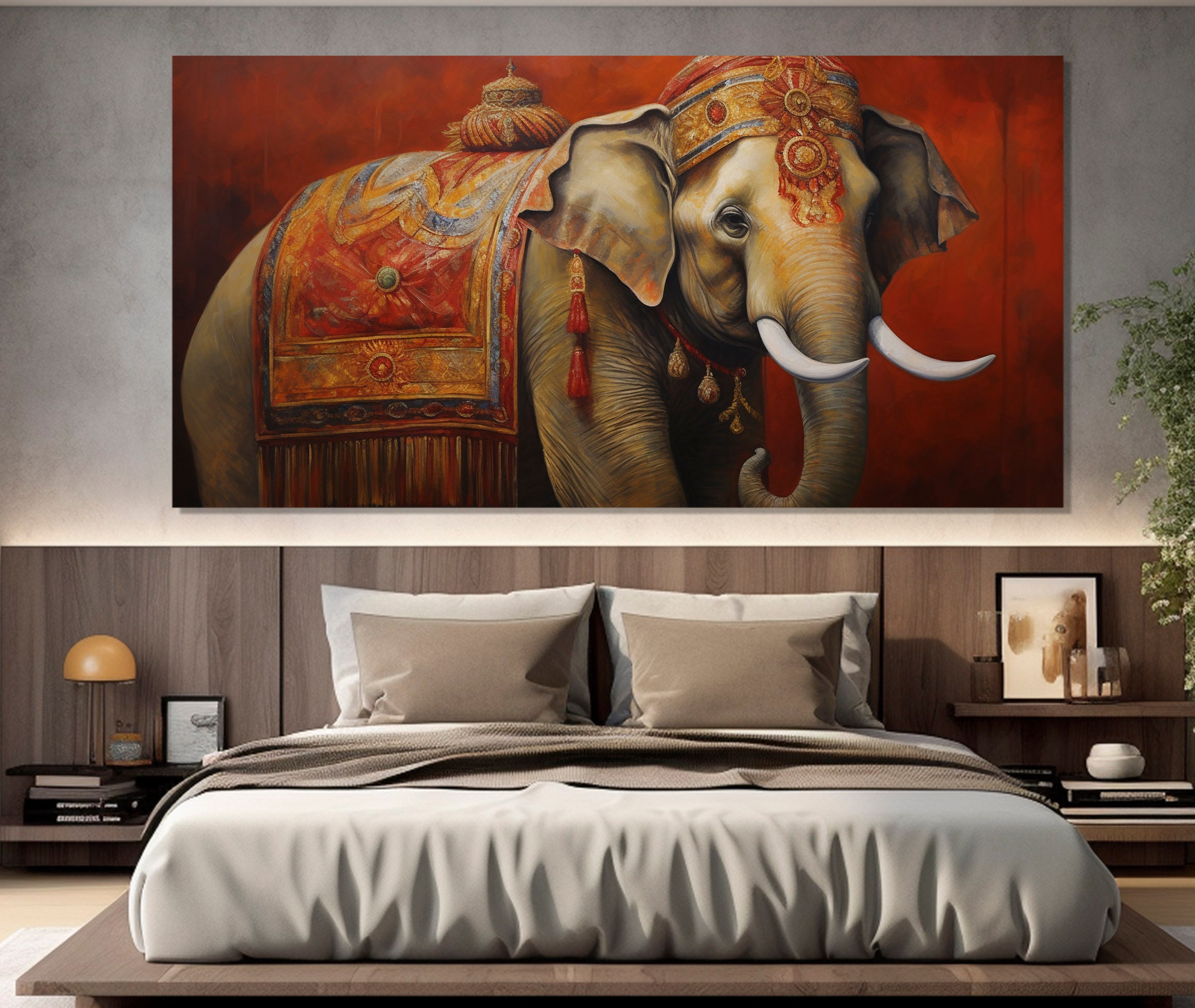 Vintage Style Elephant Painting Printed on Canvas, Indian Elephant Canvas Print, Indian Wall Art, Elephant Poster, Old Style Elephant Print