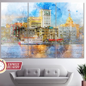 Savannah Canvas Print, Savannah Skyline, Savannah Wall Art, Georgia Canvas Art, Savannah Photography, Savannah Print, Georgia Wall Art