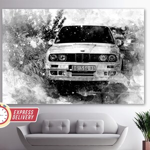 Classic BMW E30 Canvas Print, BMW Wall Art, BMW Canvas Art, Bmw Poster, Bmw Wall Decor, Vintage Bmw, Bmw Print, Bmw Paintings, Retro Bmw image 2