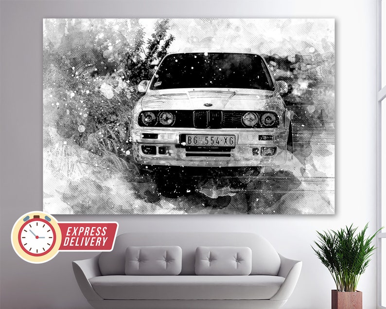 Classic BMW E30 Canvas Print, BMW Wall Art, BMW Canvas Art, Bmw Poster, Bmw Wall Decor, Vintage Bmw, Bmw Print, Bmw Paintings, Retro Bmw image 2