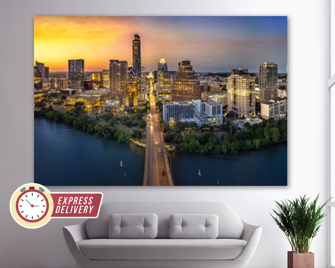 Austin Wall Art Austin Skyline Austin Canvas Print Austin Etsy
