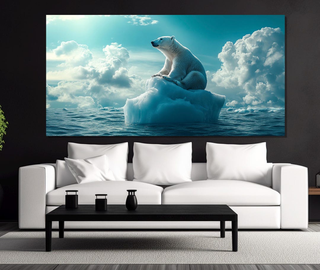 Polar Bear Sitting on Iceberg Canvas Print, Polar Bear Poster, Polar