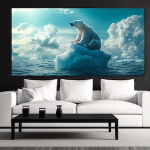 Polar Bear Sitting on Iceberg Canvas Print, Polar Bear Poster, Polar Bears Wall Art, Animals Wall Art, White Bear Canvas Art