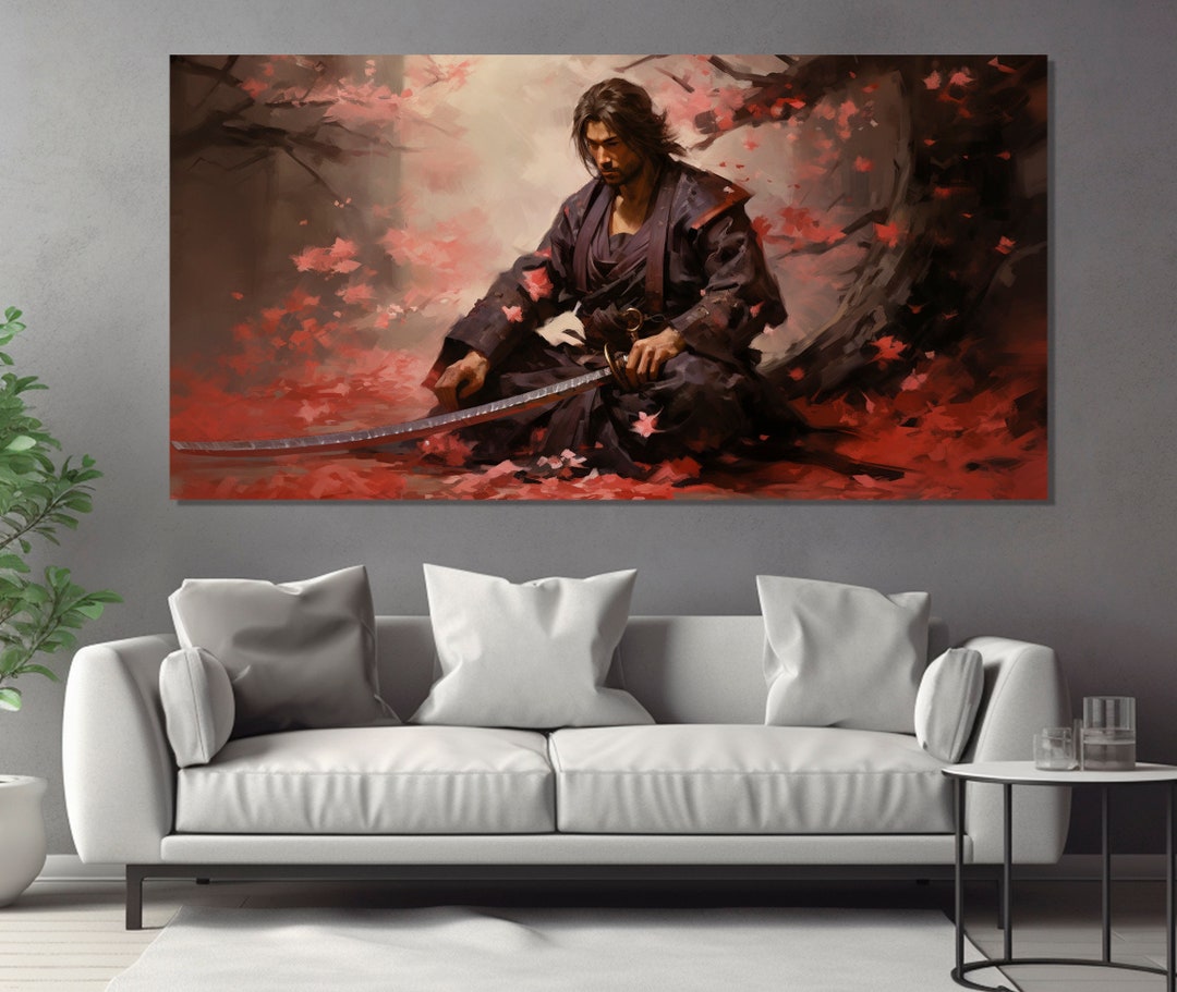 Abstract Samurai in Sakura Garden Canvas Print, Japanese Wall Art ...