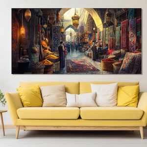 Pintura de bazar persa antiga impressa em tela, pintura oriental, arte de parede oriental, decoração de parede oriental, arte de parede em tela árabe