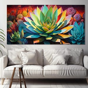 Colorful Agave Canvas Print, Blue Agave Poster, Agave Wall Art, Agave Painting, Tequila Wall Art, Mexican Wall Decor, Cactus Wall Art