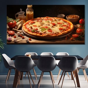 Large Pizza Painting Printed on Canvas, Pizza Wall Decor, Kitchen Wall Art, Pizza Poster, Restaurant Wall Decor, Pizzeria Art, Kitchen Decor