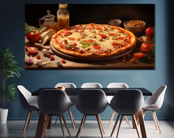 Large Pizza Painting Printed on Canvas, Pizza Wall Decor, Kitchen Wall Art, Pizza Poster, Restaurant Wall Decor, Pizzeria Art, Kitchen Decor