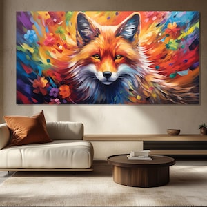 Majestic Fox Painting Printed on Canvas, Abstract Fox Canvas Print, Fox Wall Art, Fox Portrait