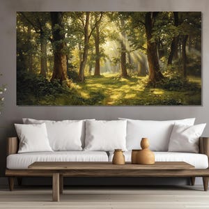 Malerischer dichter Wald Malerei auf Leinwand gedruckt, großer grüner Wald Leinwanddruck, Wald Wandkunst, grüne Schlafzimmer Wanddekoration, Natur Wandkunst
