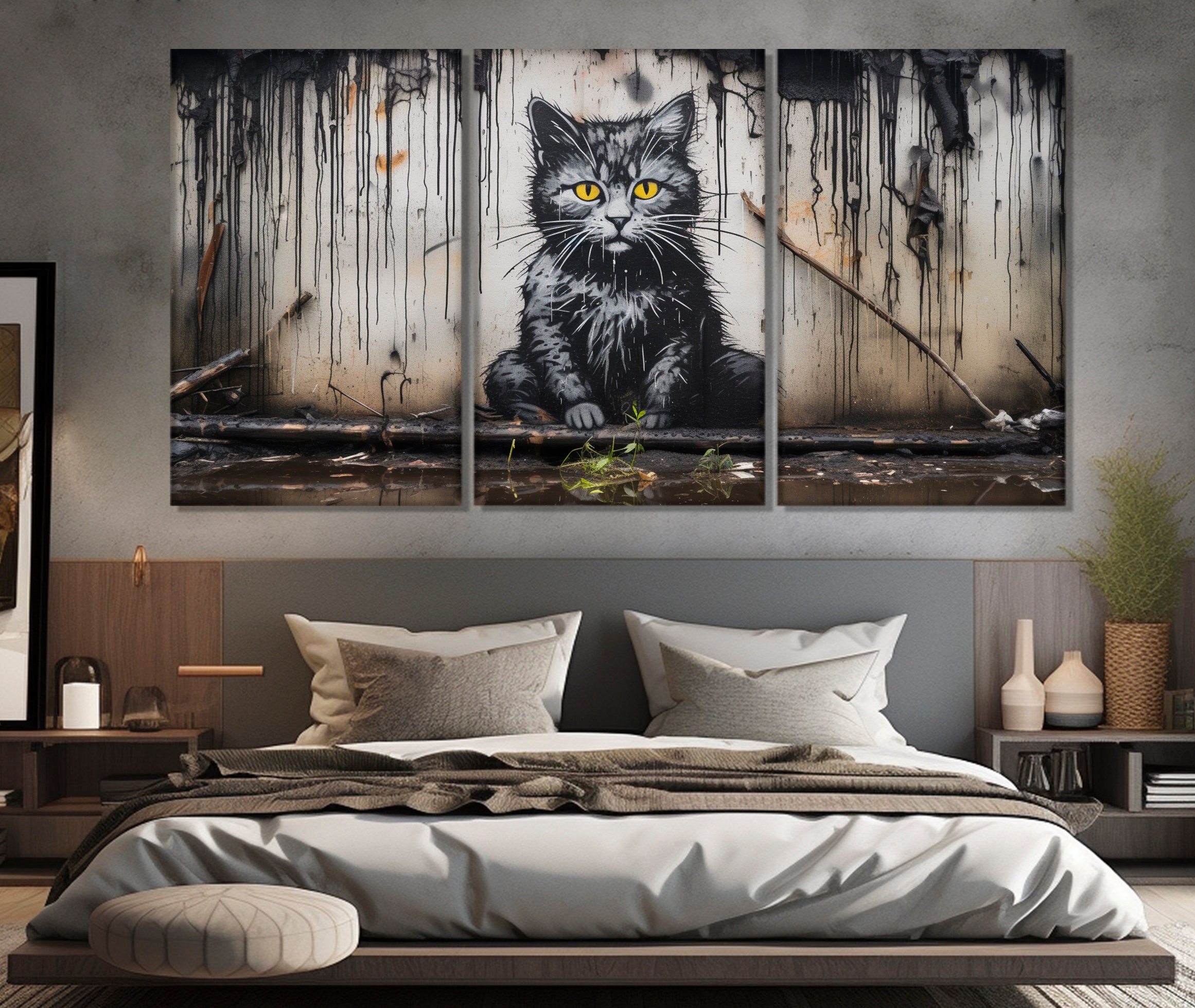 Abstract Kitty Graffiti Canvas Print, Street Art Canvas, Black Cat ...
