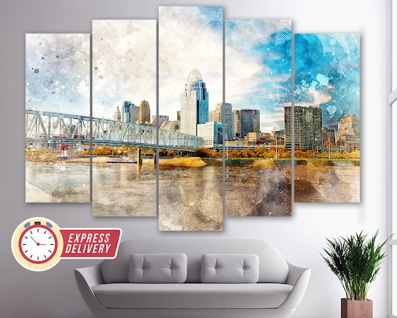 Cincinnati Canvas Art, Cincinnati Skyline, Cincinnati Wall Art, Cincinnati Paintings, Cincinnati Photo, Cincinnati Print, Cincinnati Art