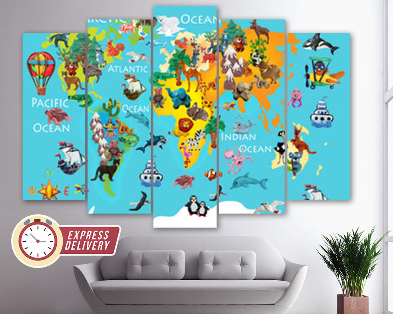 Nursery World Map Kids World Map Canvas Print World Map Wall Etsy