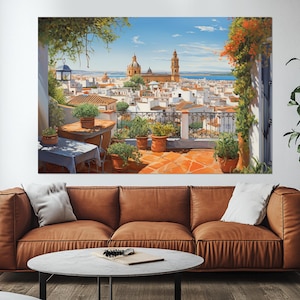 Impresión abstracta en lienzo de Sevilla, paisaje panorámico de Sevilla, arte mural de Sevilla, pintura de Sevilla, arte mural español, decoración mural española