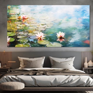 Water Lilies Canvas Print, Water Lilies Painting in Claude Monet Style, Monet Poster, Impressionist Painting, Large Claude Monet Wall Art