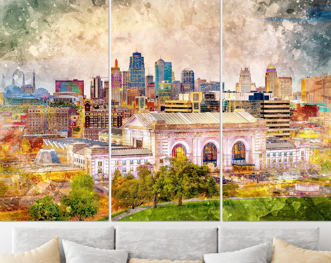 Kansas City Skyline Kansas City Canvas Art Kansas City Etsy