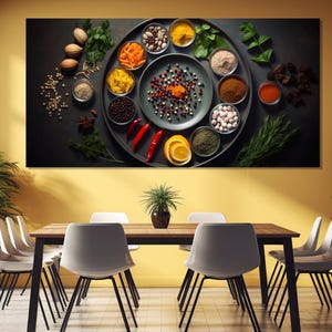 Impressão em tela de especiarias e ervas, decoração de parede de restaurante, impressão de comida saudável, decoração de parede de cozinha, arte de parede de cozinha, pôster de especiarias e ervas