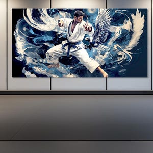 Abstrakcyjny obraz Jiu-Jitsu wydrukowany na płótnie, wydruk na płótnie Karate, prezent dla fana karate, obraz sztuk walki, abstrakcyjna sztuka ścienna sztuk walki