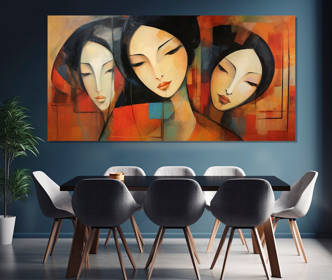 Abstract Asian Wall Art, Asian Women Painting, Asian Women Canvas Print, Vintage Asian Canvas