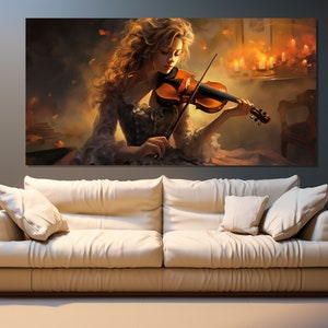 Girl Violinist Painting Printed on Canvas, Large Violinist Canvas Art, Music Wall Decor, Violinist Gift, Violin Wall Art