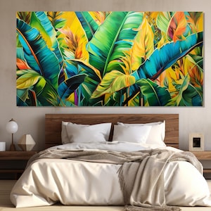 Vibrant Colors Banana Leaves Canvas Print, Abstract Green Tropical Canvas Art, Green Natural Wall Decor, Jungle Painting, Tropical Interior