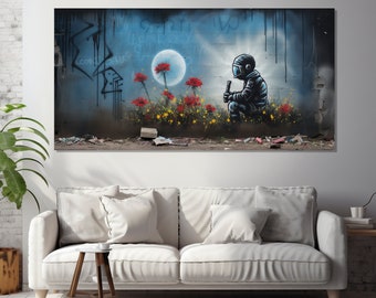 Abstract Astronaut Graffiti Canvas Print, Astronaut Street Art, Astronaut Wall Art in Banksy Style, Graffiti Wall Art