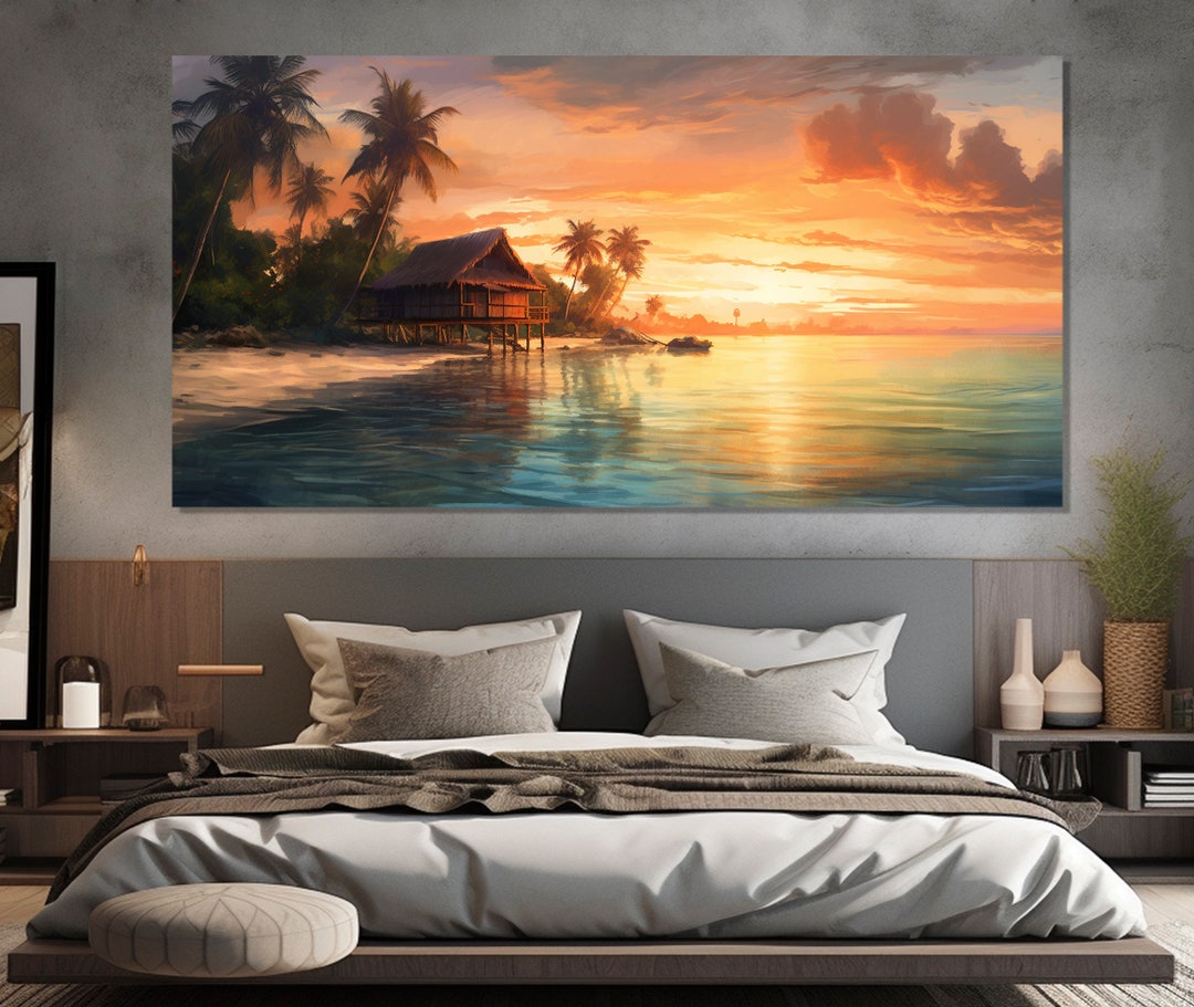 Scenic Sunset on Maldives Canvas Print, Maldives Painting, Abstract ...