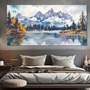 Grand Teton National Park Painting Printed on Canvas, Grand Teton Wall Art, Grand Teton Poster, Wyoming Nature Landscape Print