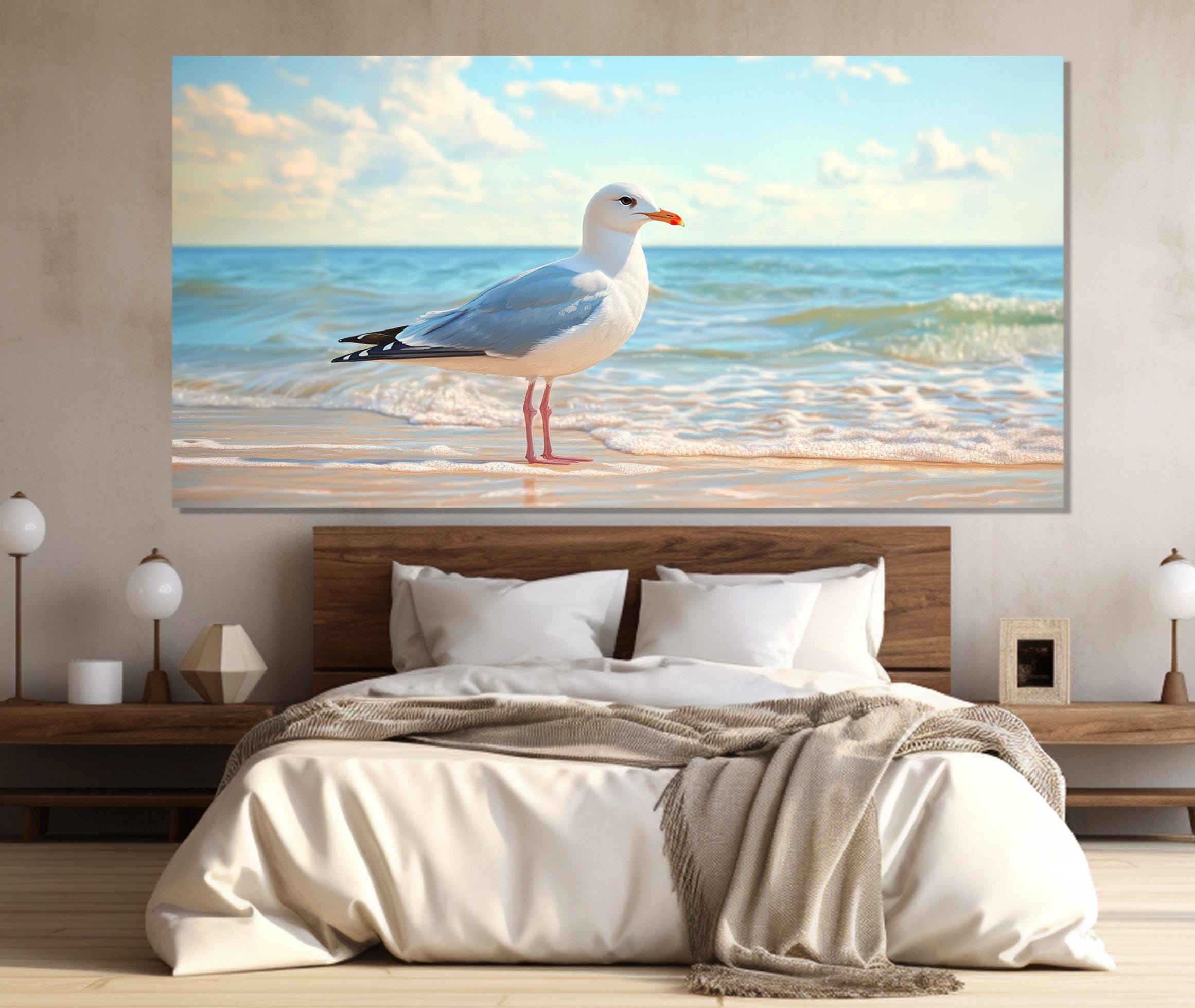 Seagull on the Beach Canvas Print, Seagull Painting, Beach Wall Art ...