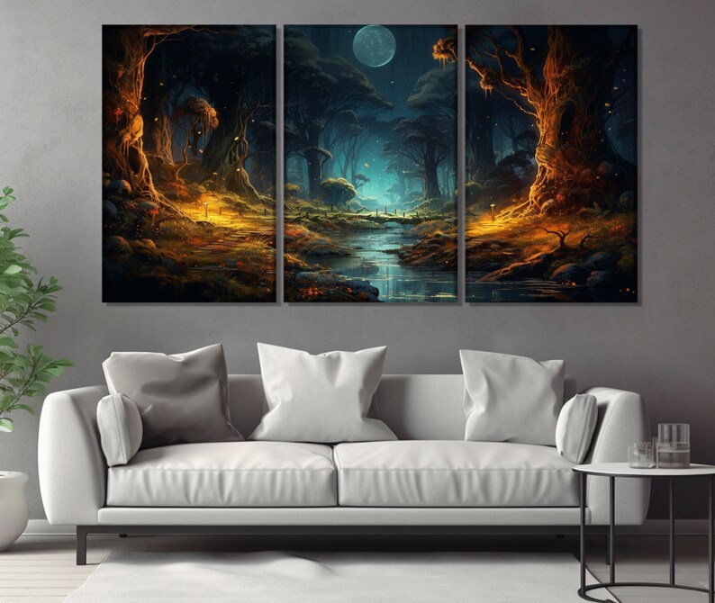 Fantasy Forest Painting Printed on Canvas, Mystical Forest Canvas Print ...