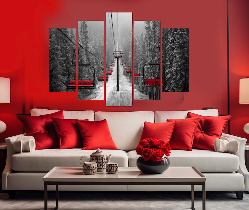 Ski Resort Canvas Print, Ski Lift in Snowy Forest Wall Art, Ready to ...