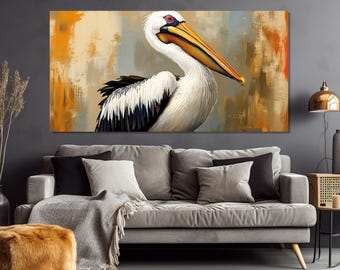 Pelican Painting Printed on Canvas, Majestic Pelican Canvas Print, Pelican Poster, Birds Wall Art, Pelican Print
