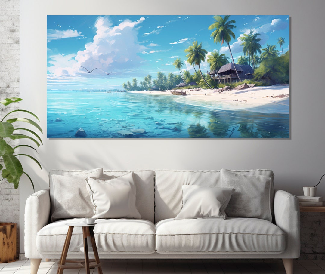 Maldives Canvas Print, Abstract Tropical Painting, Maldives Wall Art ...