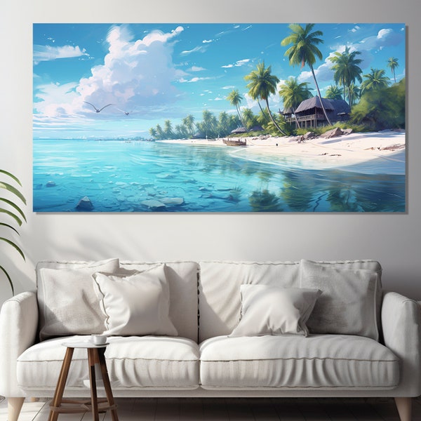 Maldives Canvas Print, Abstract Tropical Painting, Maldives Wall Art, Tropical Beach Wall Art