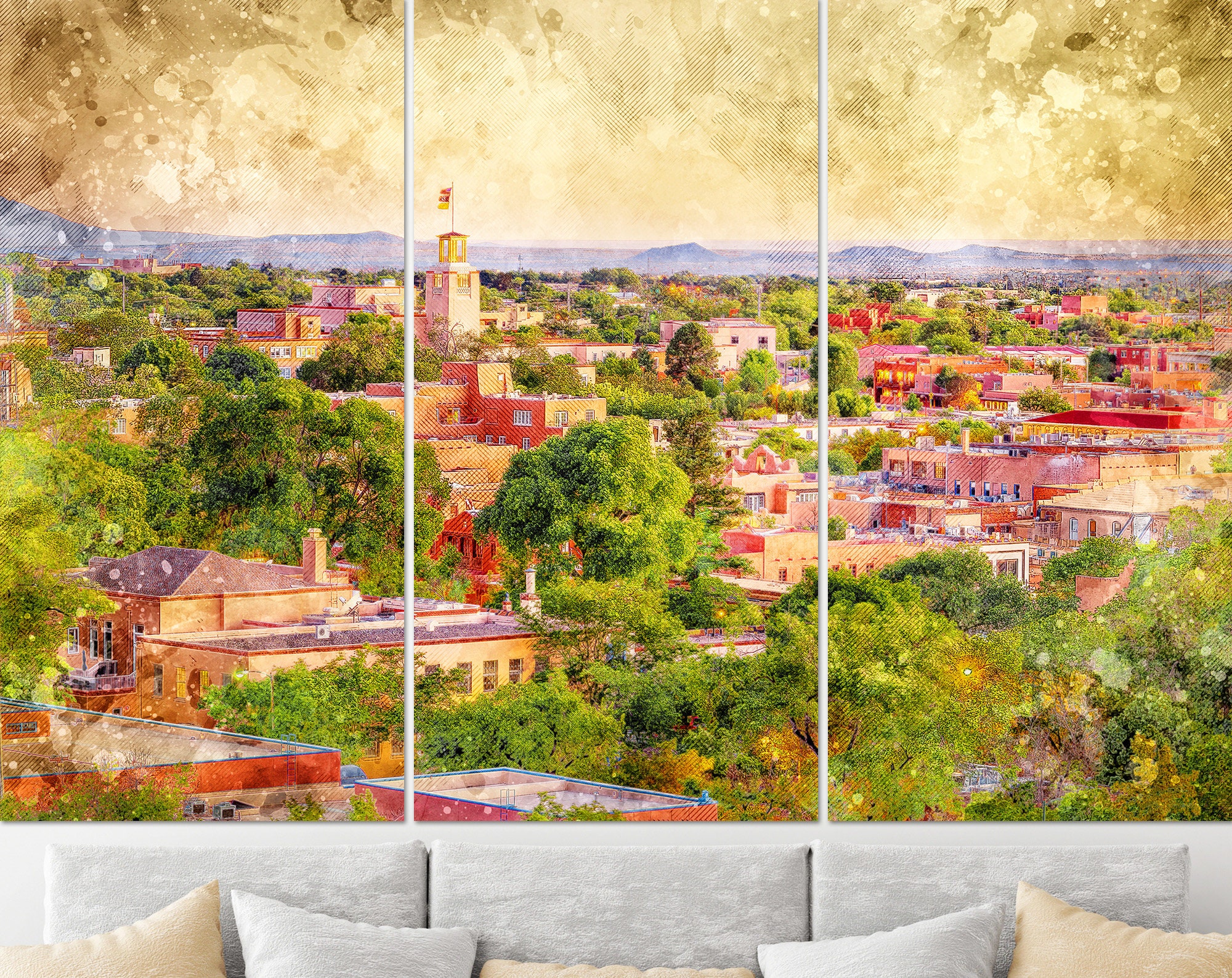 Santa Fe Skyline Santa Fe Wall Art Santa Fe Artwork Santa Etsy