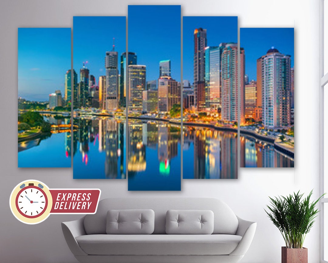 Brisbane Skyline Brisbane Canvas Print Brisbane Wall Decor Etsy
