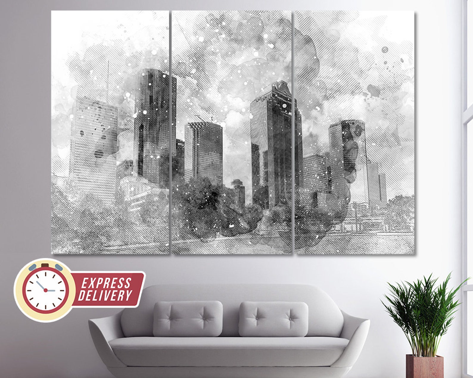 Houston Skyline Canvas Art Houston Print Houston Wall Art Etsy