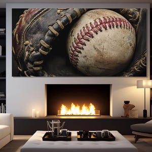 Old Baseball Glove and Ball Canvas Print, Baseball Wall Art, Man Cave Wall Decor, Baseball Canvas Art, Sports Pub Decor, Baseball Poster