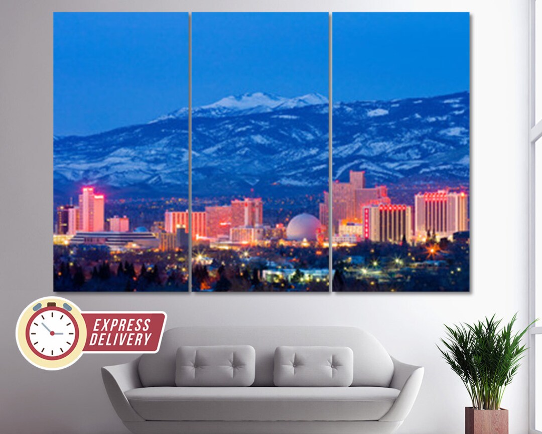 Reno Nevada at Night Reno Canvas Print Reno Skyline Reno - Etsy