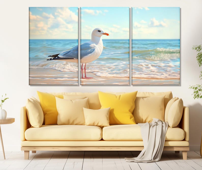 Seagull on the Beach Canvas Print, Seagull Painting, Beach Wall Art ...