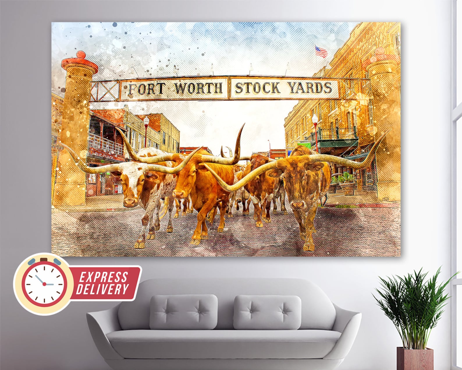 Fort Worth Bulls Fort Worth Stockyards Fort Worth Wall Art Etsy
