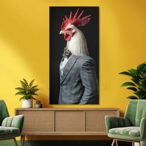 Rooster in Suit Canvas Print, Abstract Rooster Wall Art, Rooster Painting, Funny Rooster Poster, Rooster Gentleman Canvas Print