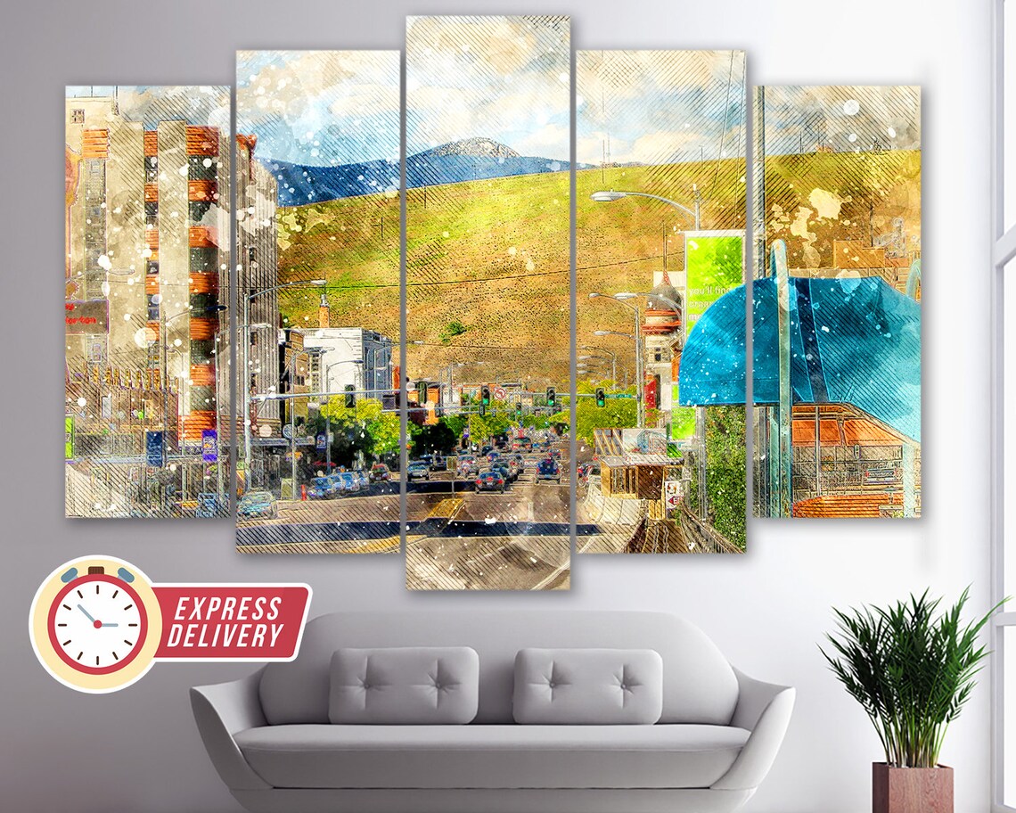 Missoula Downtown Missoula Canvas Art Missoula Skyline Etsy