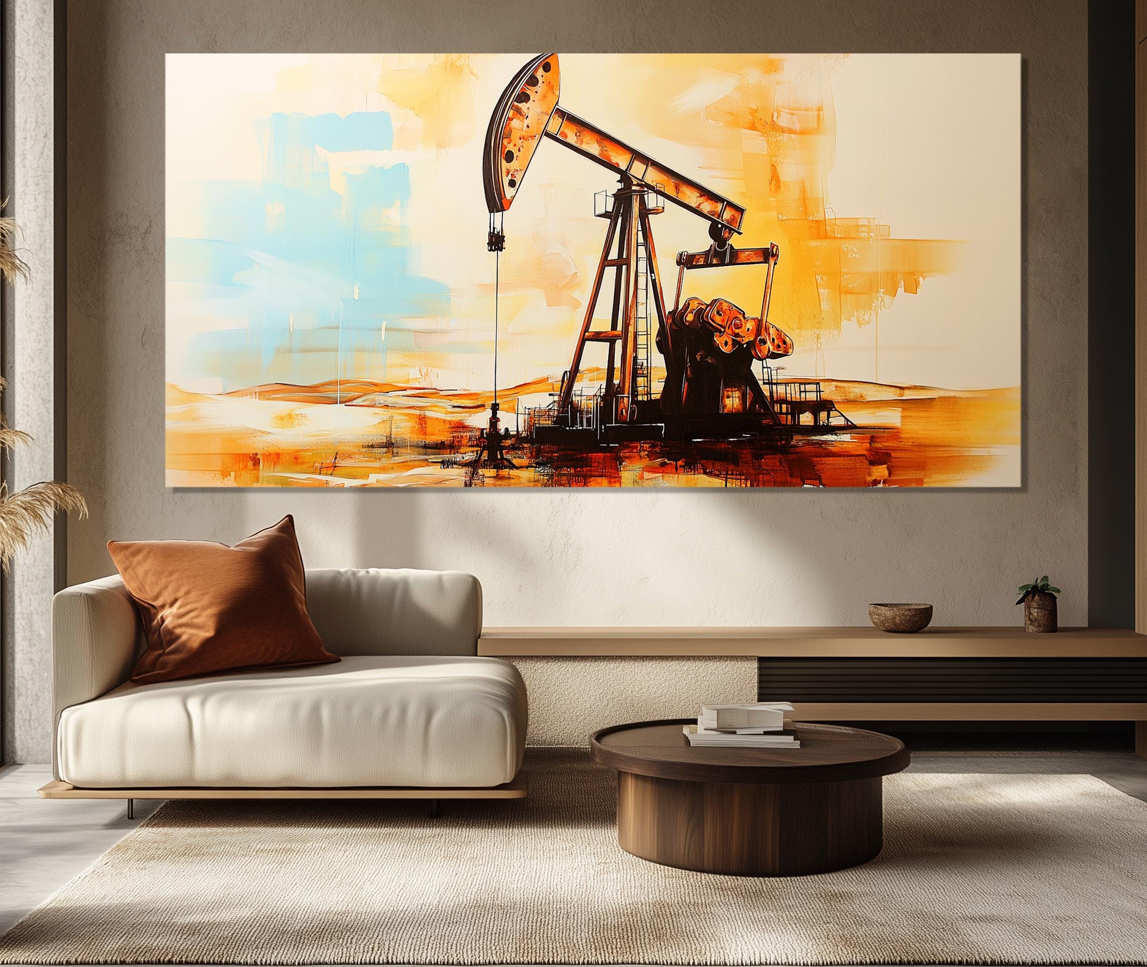 キャンバスに印刷された油井抽象画、石油産業の壁アート、油井デリック
