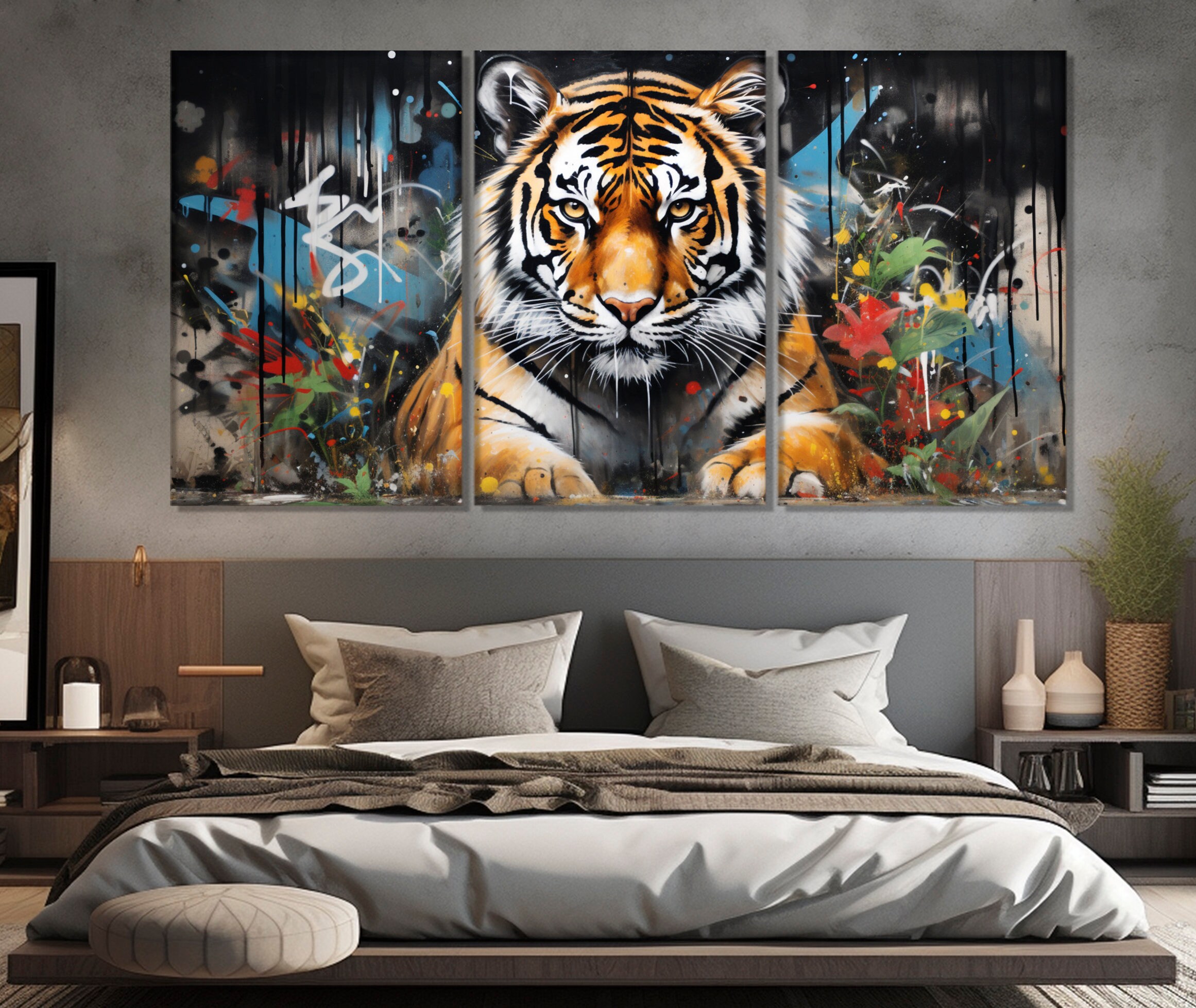 抽象的な虎のグラフィティ キャンバス プリント、ストリート アート