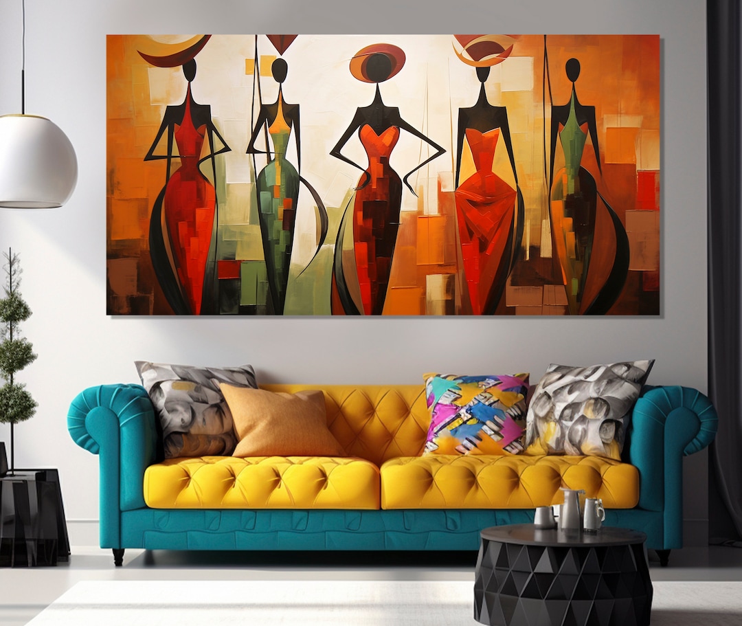 YHSKY ARTS Wandbild 'Schwarze Frau' - Afroamerikanische Kunst, Vintage-Modern, Blau-Gold, Für Wohnzimmer & Schlafzimmer