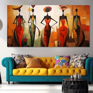 Abstract African Painting, African Women Canvas Print, Vintage African Canvas Art, African Girls Poster, African Wall Decor